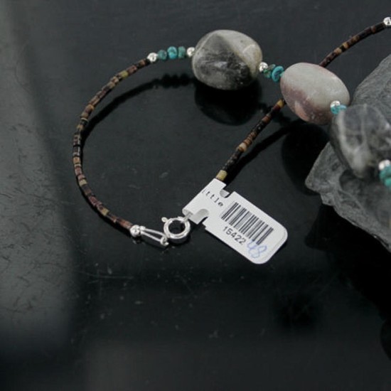 Certified Authentic Navajo .925 Sterling Silver Natural Turquoise Jasper Agate Native American Necklace 15422-48