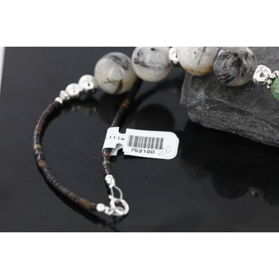Certified Authentic Navajo .925 Sterling Silver Natural Turquoise Jasper Agate Native American Necklace 752100-20