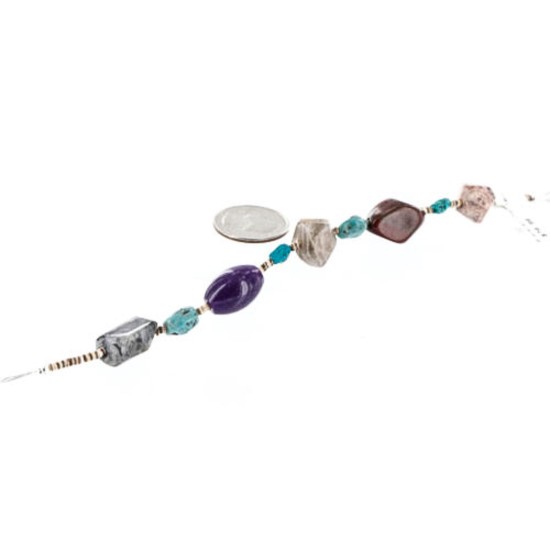Certified Authentic Navajo .925 Sterling Silver Natural Turquoise, Jasper and Agate Native American Bracelet 371000092097