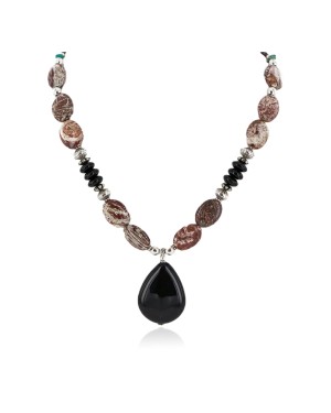 Certified Authentic Navajo .925 Sterling Silver Natural Turquoise Jasper Black Onyx Native American Necklace  750199-5