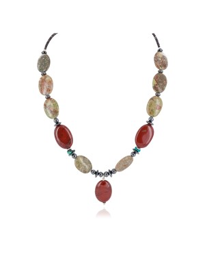 Certified Authentic Navajo .925 Sterling Silver Natural Turquoise Jasper Hematite Native American Necklace 16092-6