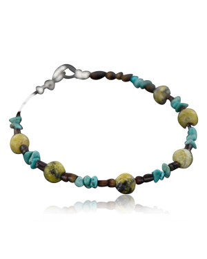 Certified Authentic Navajo .925 Sterling Silver Natural Turquoise Jasper Native American Bracelet 390744453205