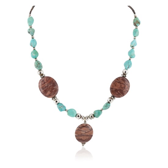 Certified Authentic Navajo .925 Sterling Silver Natural Turquoise Jasper Native American Necklace 12226-25