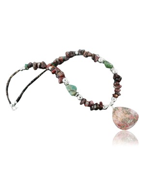 Certified Authentic Navajo .925 Sterling Silver Natural Turquoise Jasper Native American Necklace 15218-15