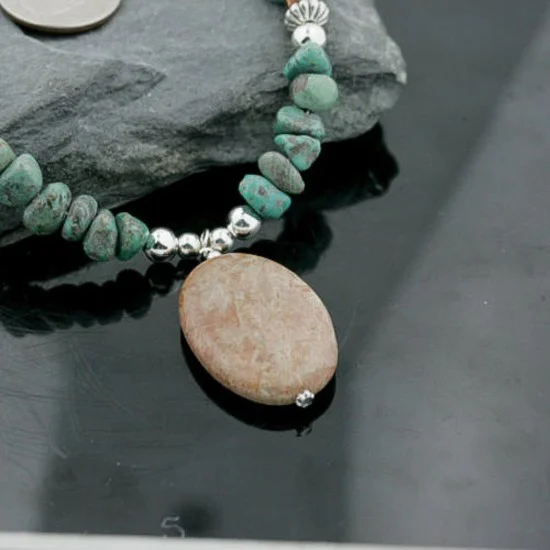 Navajo .925 Sterling Silver Natural Turquoise Jasper Native American Necklace 15265-1