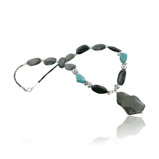 Certified Authentic Navajo .925 Sterling Silver Natural Turquoise Jasper Native American Necklace 15383-3-0