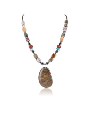 Certified Authentic Navajo .925 Sterling Silver Natural Turquoise Jasper Native American Necklace 15624-3