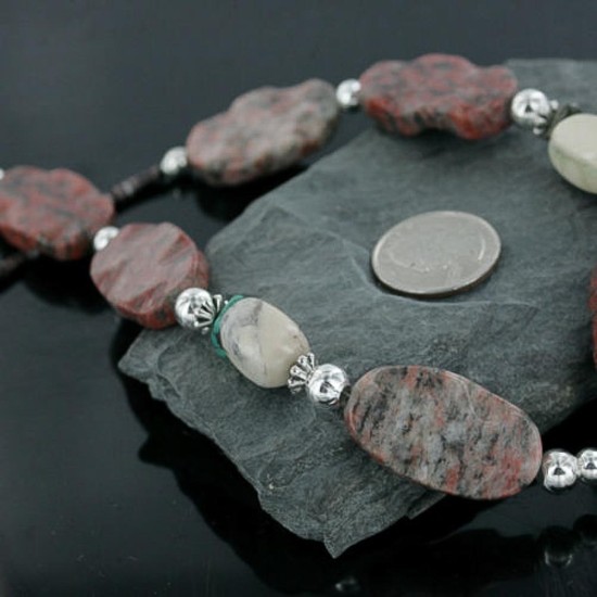 Certified Authentic Navajo .925 Sterling Silver Natural Turquoise Jasper Native American Necklace 15632-45
