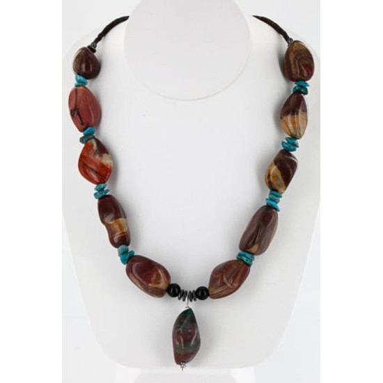 Certified Authentic Navajo .925 Sterling Silver Natural Turquoise Jasper Native American Necklace 15762-1