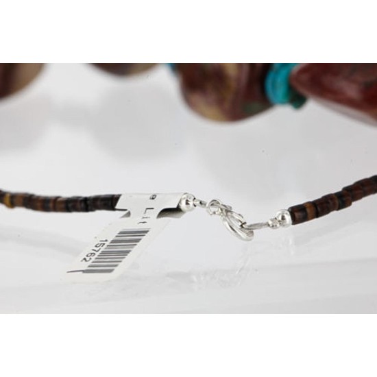 Certified Authentic Navajo .925 Sterling Silver Natural Turquoise Jasper Native American Necklace 15762-1