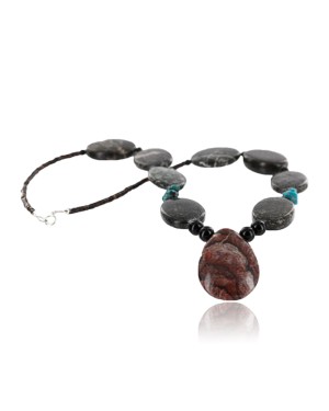 Certified Authentic Navajo .925 Sterling Silver Natural Turquoise Jasper Native American Necklace 15813-8