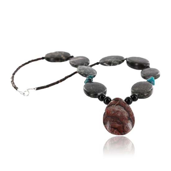 Certified Authentic Navajo .925 Sterling Silver Natural Turquoise Jasper Native American Necklace 15813-8 Certified Authentic Navajo .925 Sterling Silver Natural Turquoise Jasper Native American Necklace 15813-8