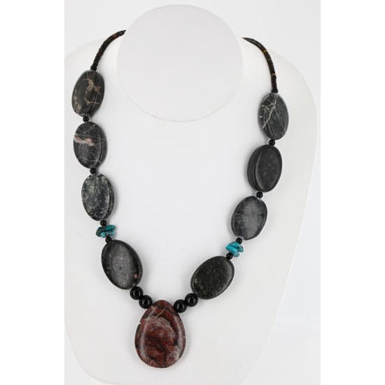 Certified Authentic Navajo .925 Sterling Silver Natural Turquoise Jasper Native American Necklace 15813-8 Certified Authentic Navajo .925 Sterling Silver Natural Turquoise Jasper Native American Necklace 15813-8
