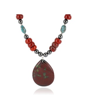 Certified Authentic Navajo .925 Sterling Silver Natural Turquoise Jasper Native American Necklace 15890-19