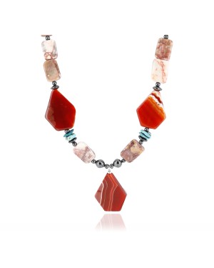 Certified Authentic Navajo .925 Sterling Silver Natural Turquoise Jasper Native American Necklace 15897-7