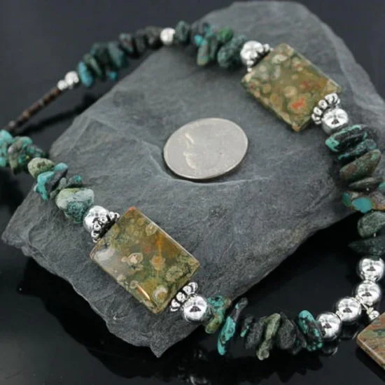 Navajo .925 Sterling Silver Natural Turquoise Jasper Native American Necklace 370902838096 Navajo .925 Sterling Silver Natural Turquoise Jasper Native American Necklace 370902838096
