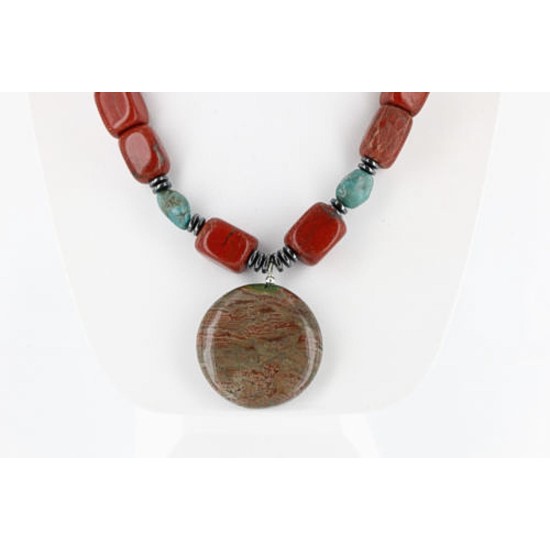 Certified Authentic Navajo .925 Sterling Silver Natural Turquoise Jasper Native American Necklace 370990606239