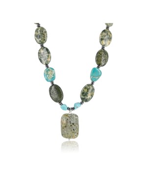 Certified Authentic Navajo .925 Sterling Silver Natural Turquoise Jasper Native American Necklace 371021513579