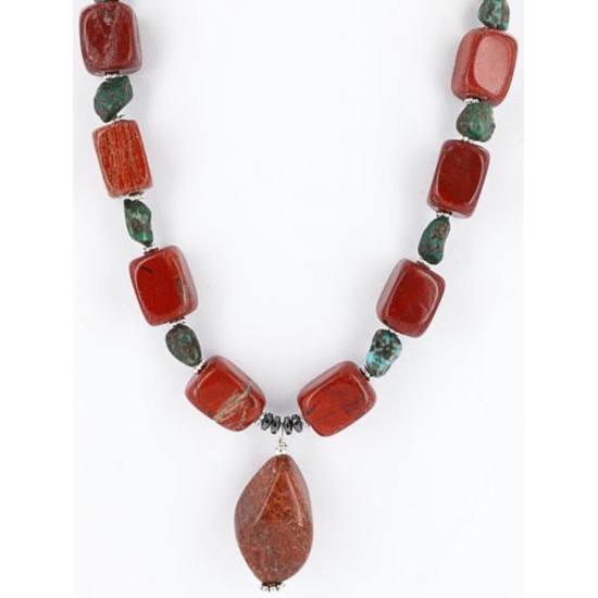 Certified Authentic Navajo .925 Sterling Silver Natural Turquoise Jasper Native American Necklace 390794816080
