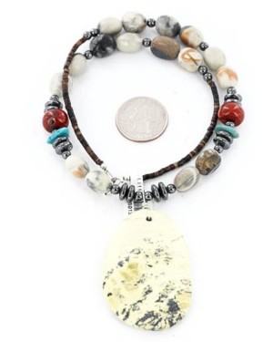 Certified Authentic Navajo .925 Sterling Silver Natural Turquoise Jasper Native American Necklace 390827530155