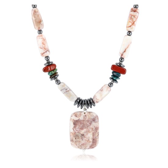 Certified Authentic Navajo .925 Sterling Silver Natural Turquoise Jasper Native American Necklace 750117-2