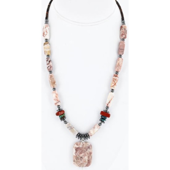 Certified Authentic Navajo .925 Sterling Silver Natural Turquoise Jasper Native American Necklace 750117-2