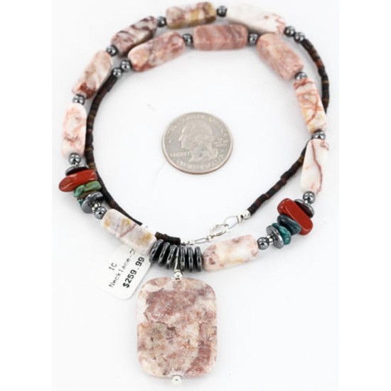 Certified Authentic Navajo .925 Sterling Silver Natural Turquoise Jasper Native American Necklace 750117-2