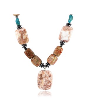 Certified Authentic Navajo .925 Sterling Silver Natural Turquoise Jasper Native American Necklace 750122-3