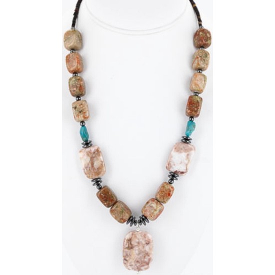 Certified Authentic Navajo .925 Sterling Silver Natural Turquoise Jasper Native American Necklace 750122-3 Certified Authentic Navajo .925 Sterling Silver Natural Turquoise Jasper Native American Necklace 750122-3
