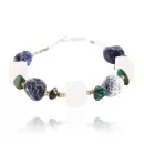 Navajo .925 Sterling Silver Natural Turquoise Lapis Agate Native American Bracelet 371001562045