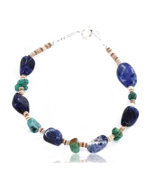 Certified Authentic Navajo .925 Sterling Silver NATURAL Turquoise LAPIS Native American Bracelet 371017041289