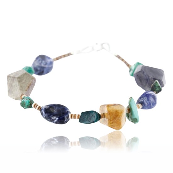 Certified Authentic Navajo .925 Sterling Silver Natural Turquoise Lapis Native American Bracelet 390763875919