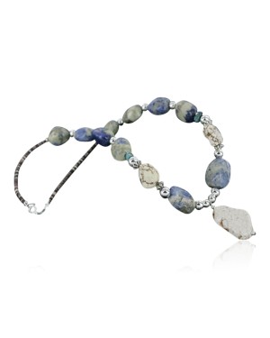 Certified Authentic Navajo .925 Sterling Silver Natural Turquoise Lapis Native American Necklace 15712-21