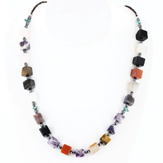 Navajo .925 Sterling Silver Natural Turquoise Multicolor Native American Necklace 15422-5 Navajo .925 Sterling Silver Natural Turquoise Multicolor Native American Necklace 15422-5
