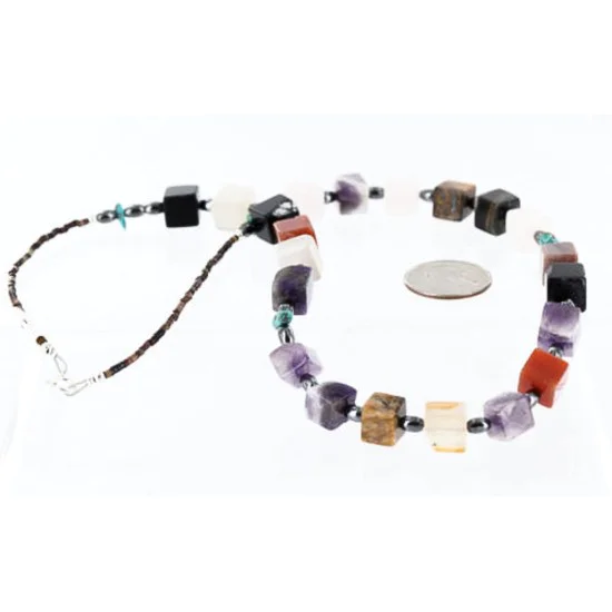 Navajo .925 Sterling Silver Natural Turquoise Multicolor Native American Necklace 15422-5 Navajo .925 Sterling Silver Natural Turquoise Multicolor Native American Necklace 15422-5