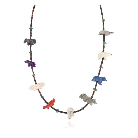 Certified Authentic Navajo .925 Sterling Silver Natural Turquoise Multicolor Stones Heishi Native American Necklace 16084-2