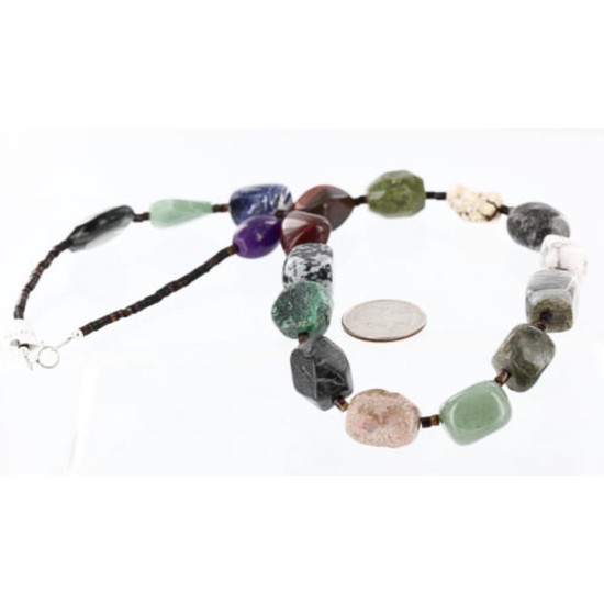 Certified Authentic Navajo .925 Sterling Silver Natural Turquoise Mutlicolor Native American Necklace 750111-5