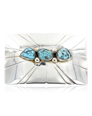 Certified Authentic Navajo .925 Sterling Silver Natural Turquoise Native American Buckle 1194-1