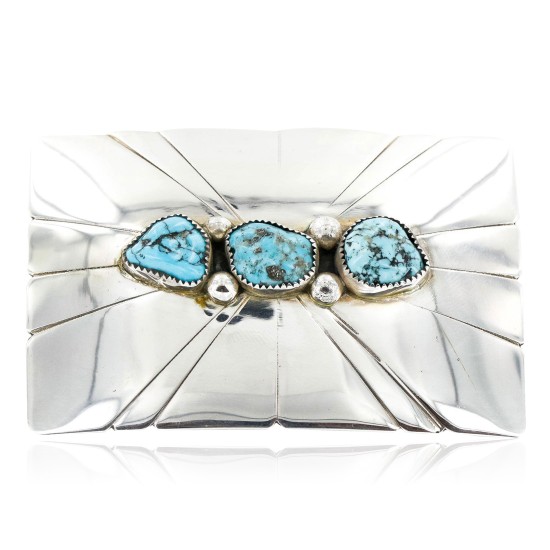 Certified Authentic Navajo .925 Sterling Silver Natural Turquoise Native American Buckle 1194-1