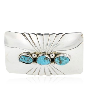 Certified Authentic Navajo .925 Sterling Silver Natural Turquoise Native American Buckle 1194-2