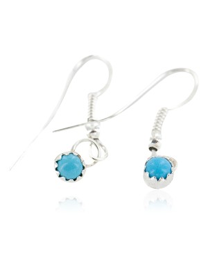Certified Authentic Navajo .925 Sterling Silver Natural Turquoise Native American Dangle Earrings 27233