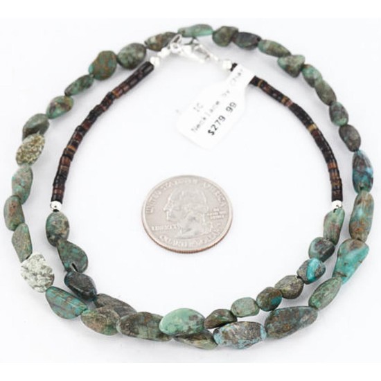 Certified Authentic Navajo .925 Sterling Silver Natural Turquoise Native American Necklace 15890-1