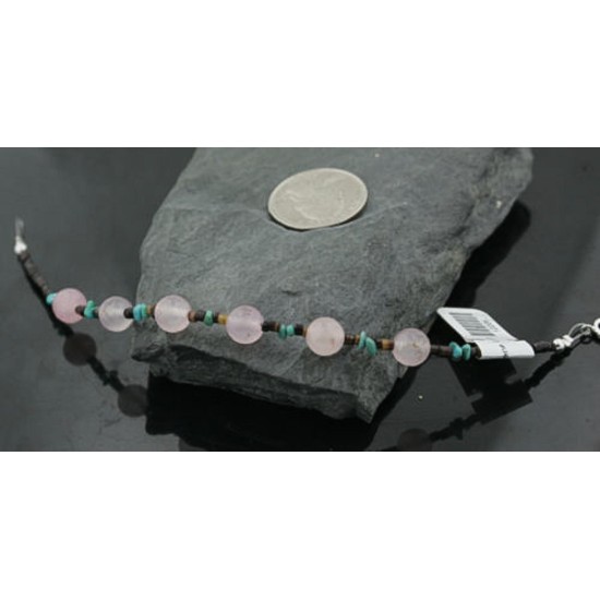 Certified Authentic Navajo .925 Sterling Silver Natural Turquoise Native American Pink Quartz Bracelet 370972176075