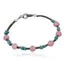 Navajo .925 Sterling Silver Turquoise and Pink Quartz Bracelet 12195-14