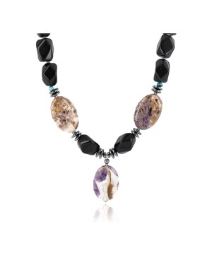 Certified Authentic Navajo .925 Sterling Silver Natural Turquoise ONYX, AMETHYST Native American Necklace 750121-6