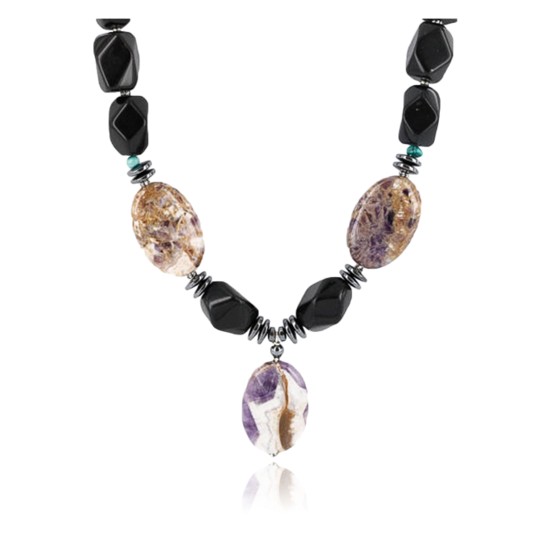 Certified Authentic Navajo .925 Sterling Silver Natural Turquoise ONYX, AMETHYST Native American Necklace 750121-6
