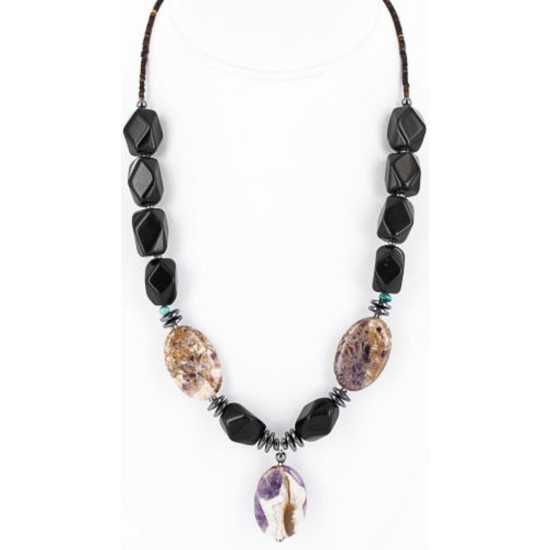 Certified Authentic Navajo .925 Sterling Silver Natural Turquoise ONYX, AMETHYST Native American Necklace 750121-6