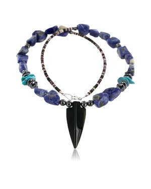 Certified Authentic Navajo .925 Sterling Silver Natural Turquoise, Onyx and LAPIS Native American Necklace 371060794713