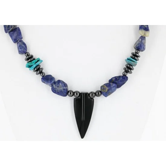 Navajo .925 Sterling Silver Natural Turquoise, Onyx and LAPIS Native American Necklace 371060794713 Navajo .925 Sterling Silver Natural Turquoise, Onyx and LAPIS Native American Necklace 371060794713