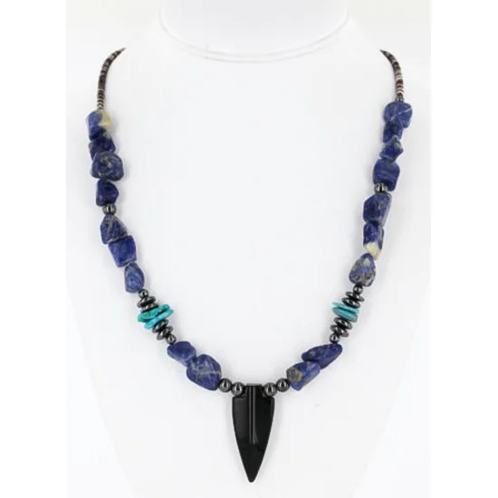 Navajo .925 Sterling Silver Natural Turquoise, Onyx and LAPIS Native American Necklace 371060794713 Navajo .925 Sterling Silver Natural Turquoise, Onyx and LAPIS Native American Necklace 371060794713